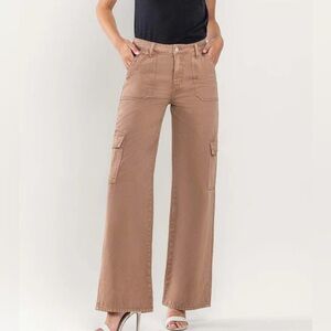 Vervet Blue Wide Leg Tan Cargo Pants